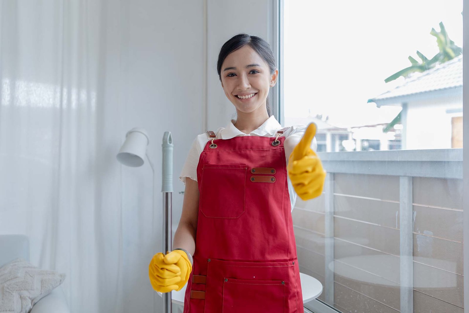 Asian woman cleaning staff, company office cleaning maid, mainta